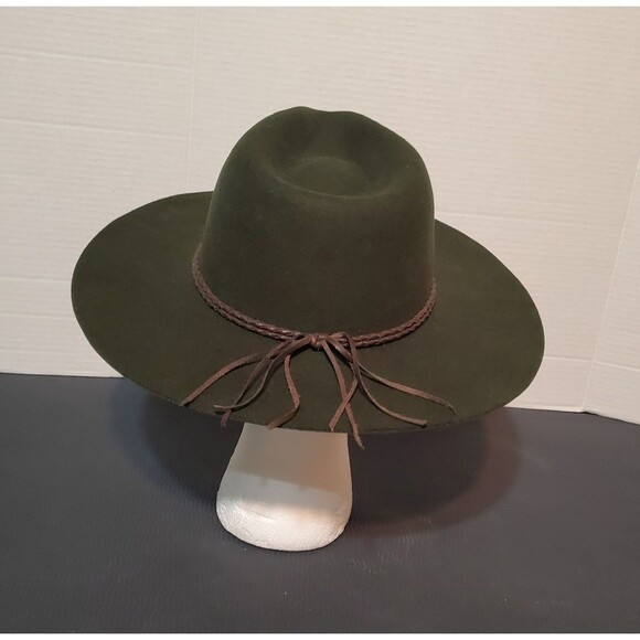 Brixton Wool Felt Fedora Hat Size XS Wide Brim Moss Green Boho Outback Western